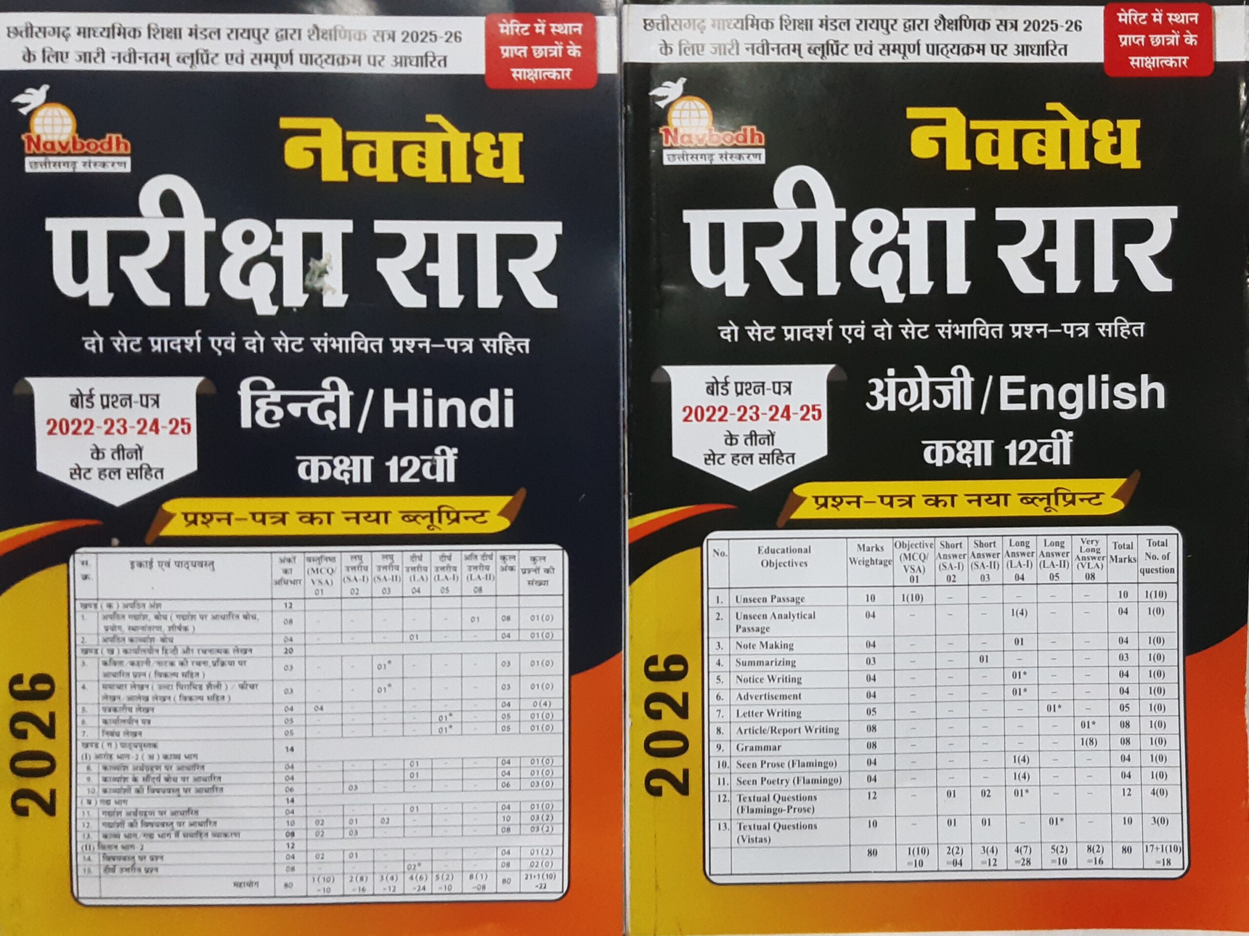 नवबोध परीक्षा सार 2026 क्लास 12th हिंदी इंग्लिश सब्जेक्ट